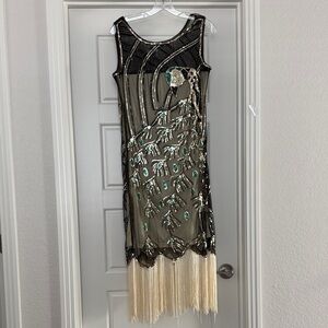 Elegant Black and Gold Beaded Dress